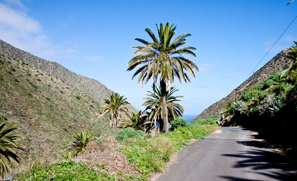 Straße vom Strand zum Ort Vallehermoso