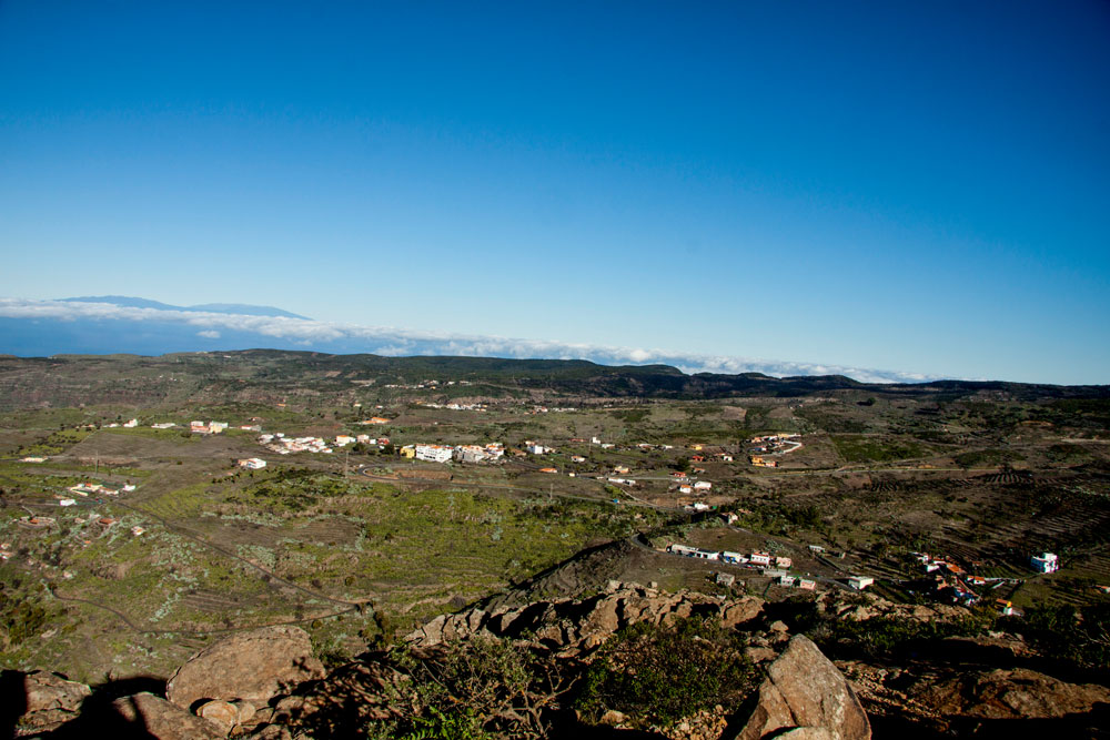 Blick von der Fortaleza über Chipude bis nach La Palma