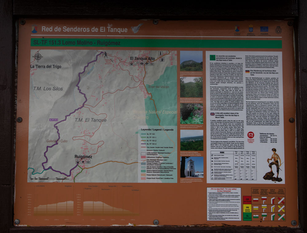 Wandertafel zu Wanderwegen um El Tanque und Ruigómez