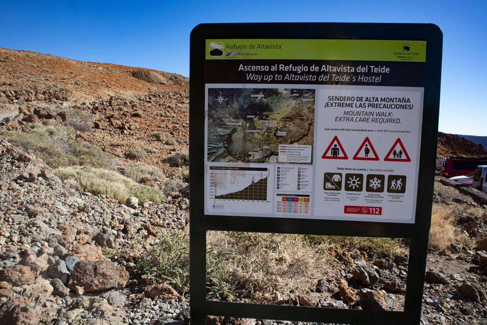 Montaña Blanca - Wanderschild mit Aufstieg nach Altavista