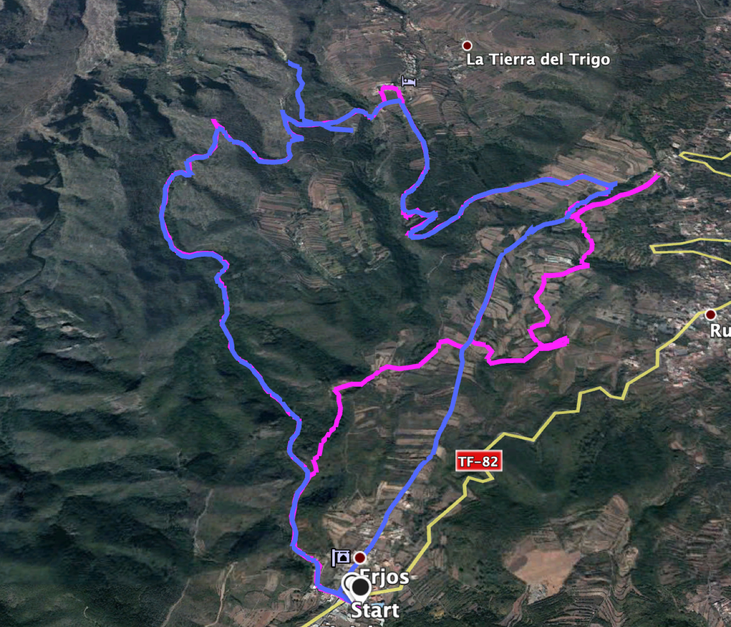 Tracks der Rundwanderung Cascada Lomo Morín mit verschiedenen Möglichkeiten