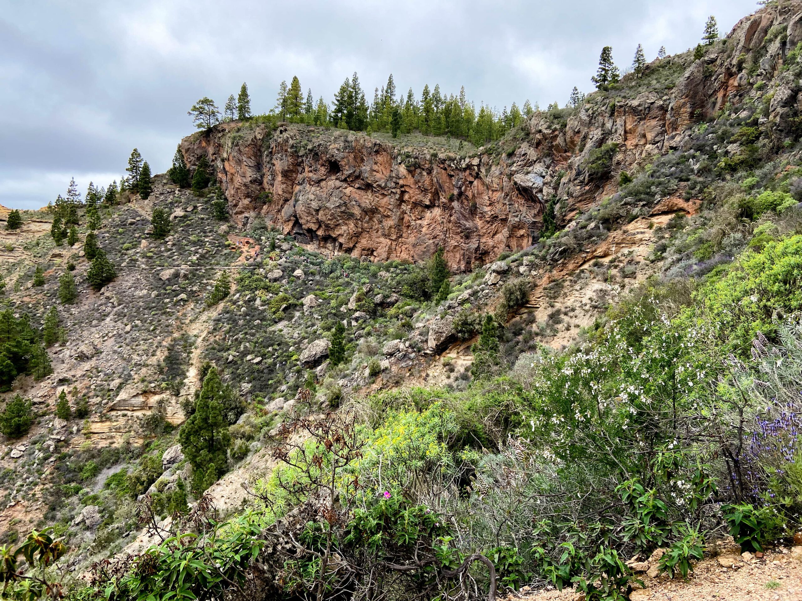 Wanderweg entlang der Felsen mit den Höhlen