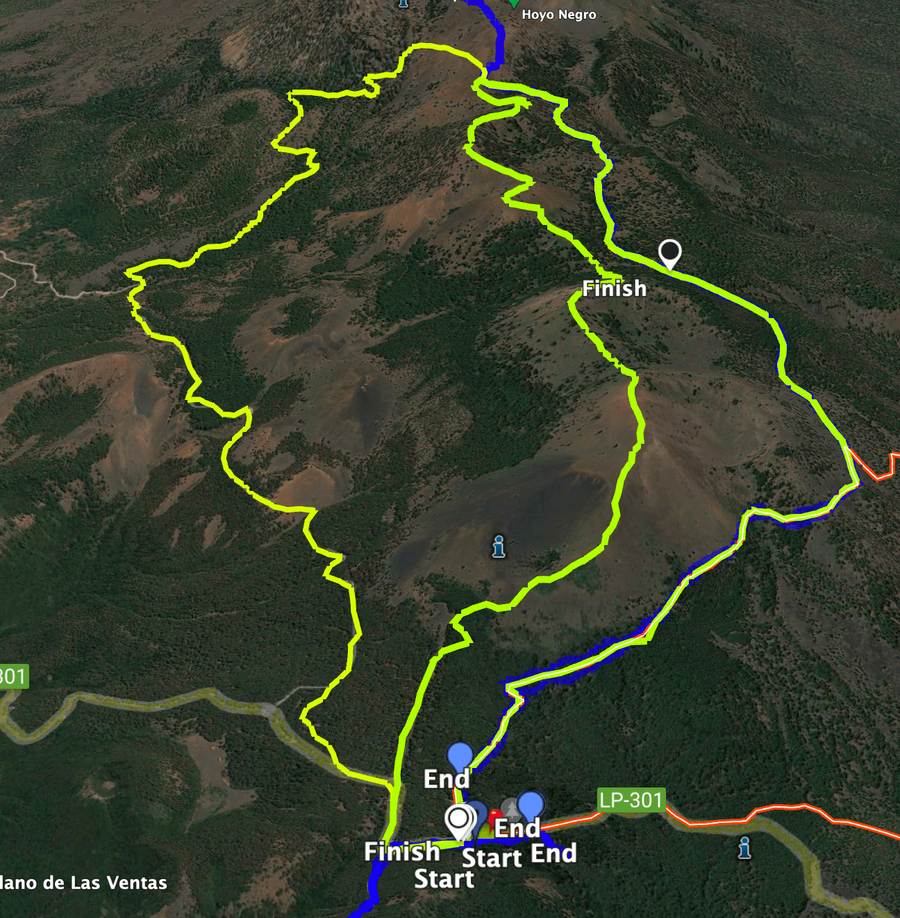 Track der Rundwanderung um die Vulkane und Gipfelpfad