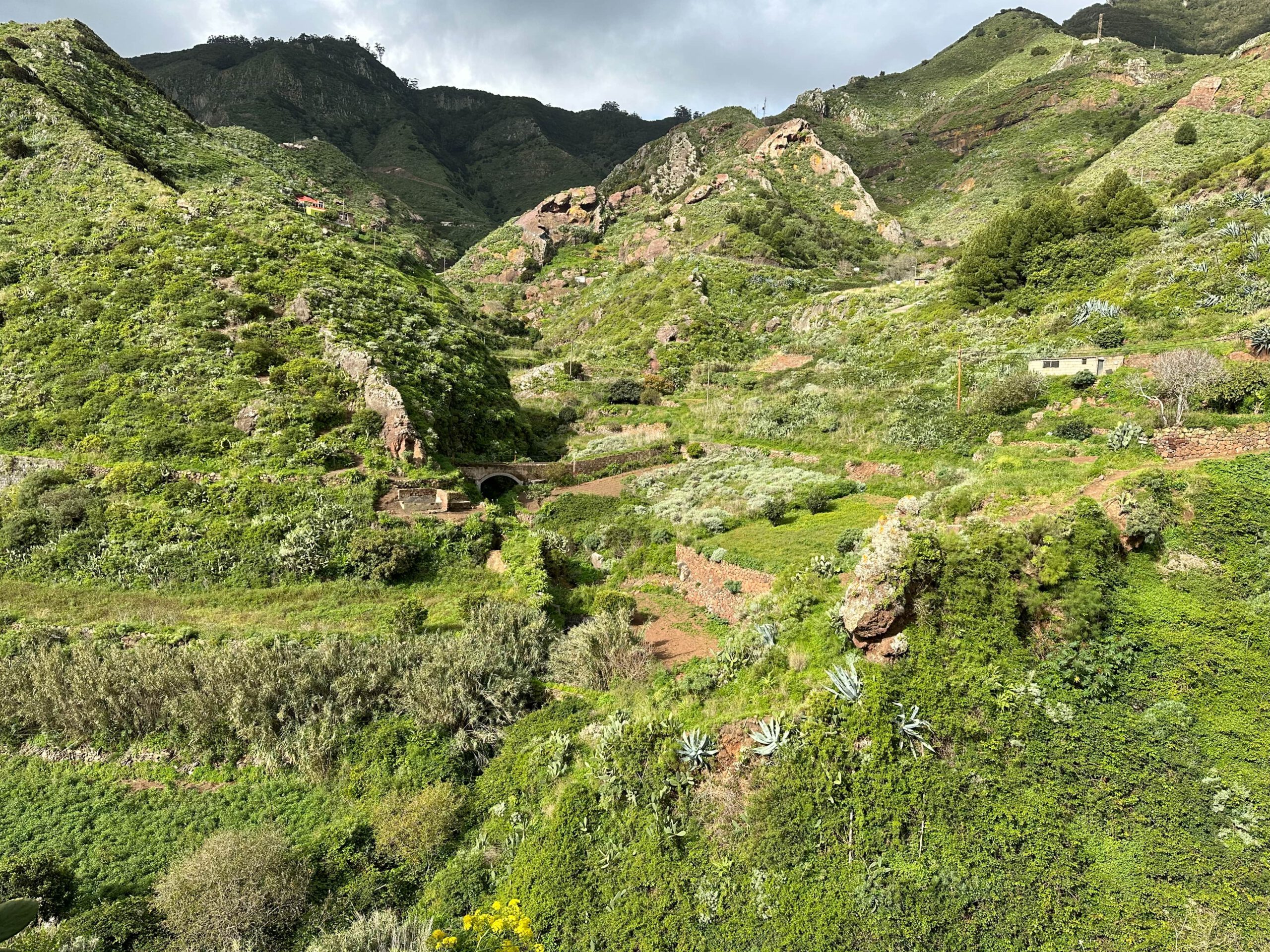Blick in den Barranco de Valle Grande mit Brücke, die über den Kanal führt