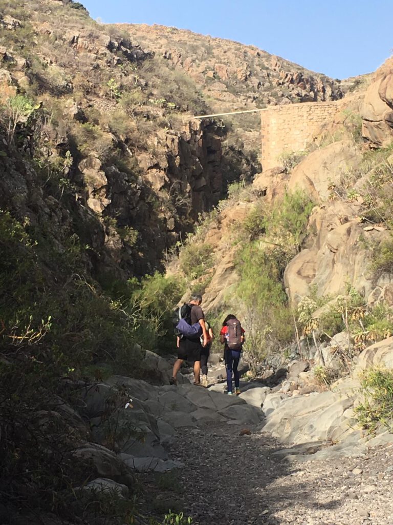 Hikers and climbers on the way into the Barranco Tamadaya above Arico Viejo