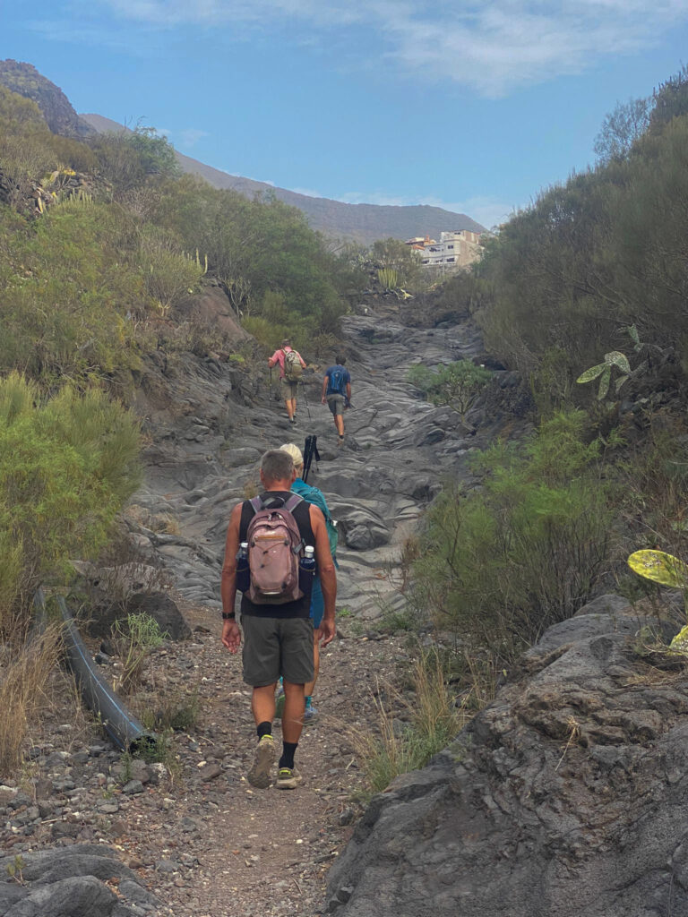 Hikers on the ascent path in the Barranco de Santiago near Tamaimo