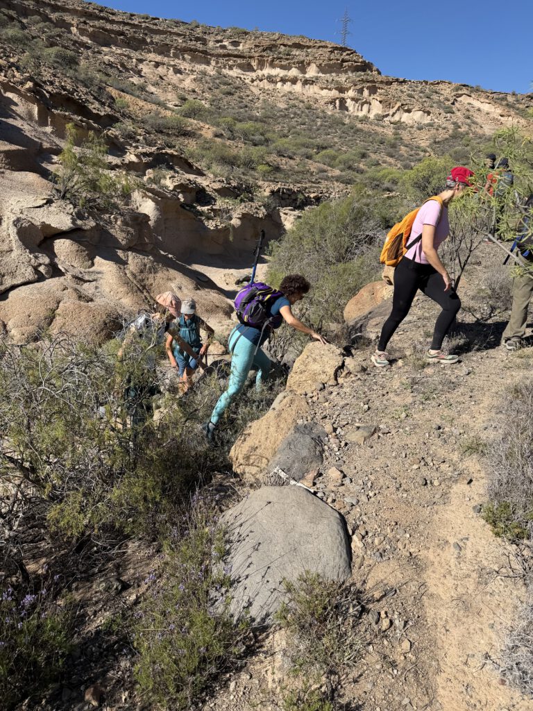 Hikers in Barranco de las Monjas - every now and then you have to scramble a little 